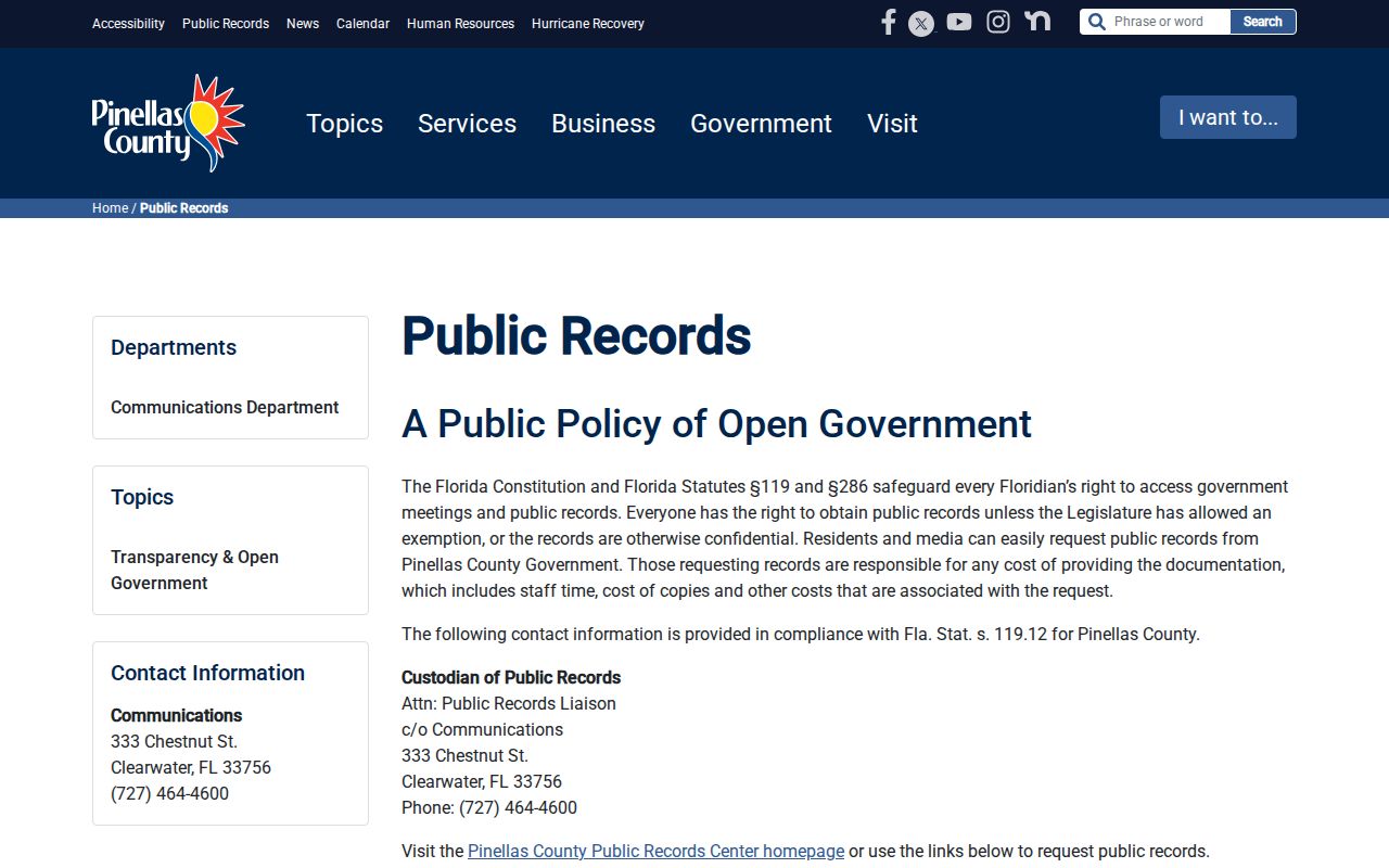 Pinellas County public records request options serving St. Petersburg