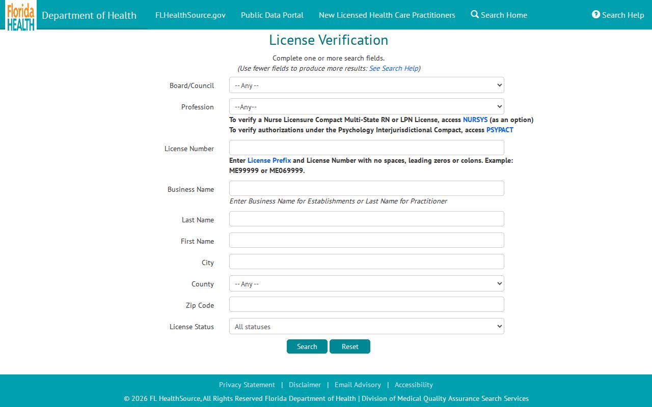 St. Petersburg resident lookup using Florida health practitioner profiles
