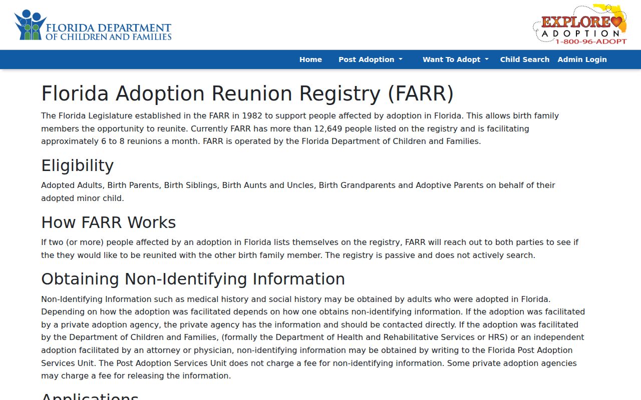 St. Petersburg resident lookup through Florida's adoption reunion registry