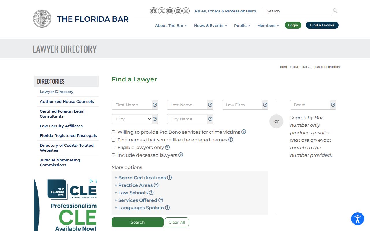 St. Petersburg resident lookup through the Florida Bar directory
